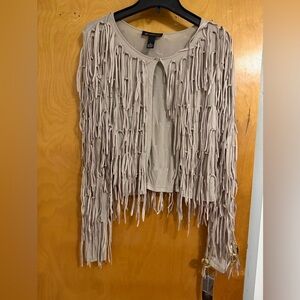 INC International Concepts Tan Fringe Cardigan